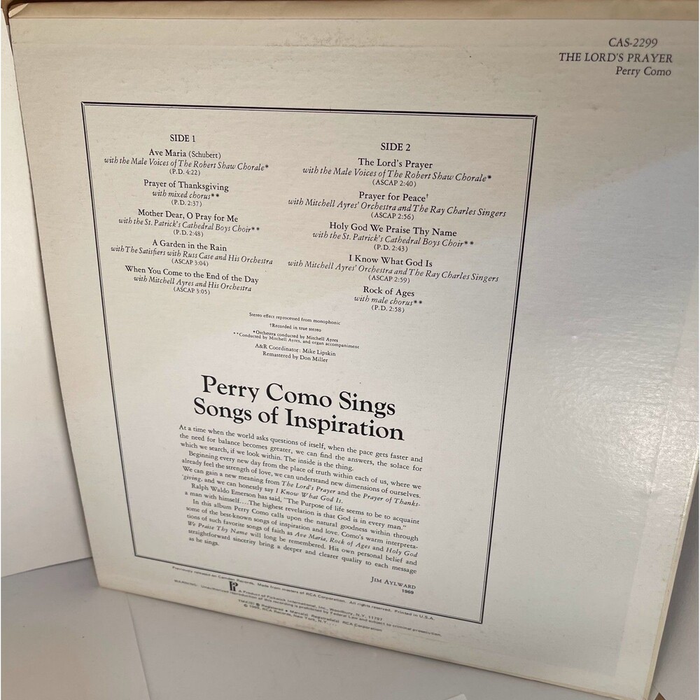 PERRY COMO ~ The Lord's Prayer FOLK RELIGIOUS GOSPEL Vinyl LP Record - Picture 3 of 4